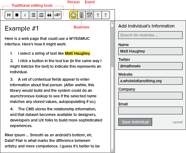 Concept fields for adding an individual's information through a WYSISMUC interface Concept fields for adding an individual's information through a WYSISMUC interface