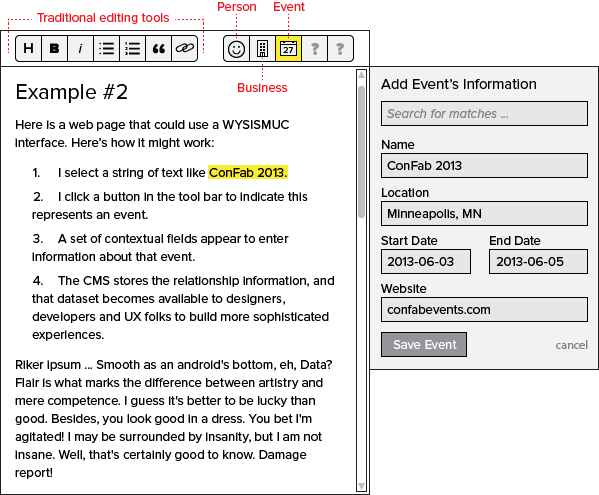 Concept fields for adding event information through a WYSISMUC interface Concept fields for adding event information through a WYSISMUC interface